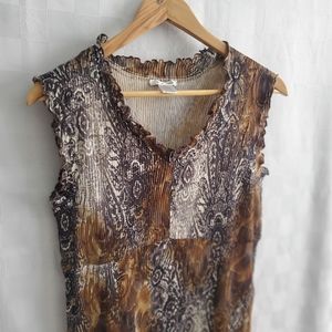 Sleeveless Boho Midi Dress Brocade Print Light Micro Pleats Summer Festival